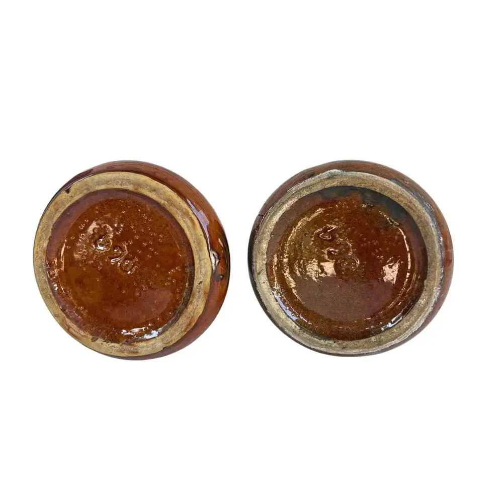 Antique Brush McCoy Onyx Art Pottery Vase Pair #64 Brown Drip Glaze 1930s